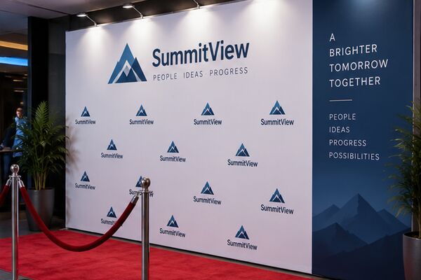 Step-and-repeat event backdrop with a red carpet