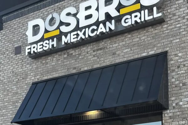 Dimensional storefront sign installed by Smiles and Signs for Dos Bros Fresh Mexican Grill