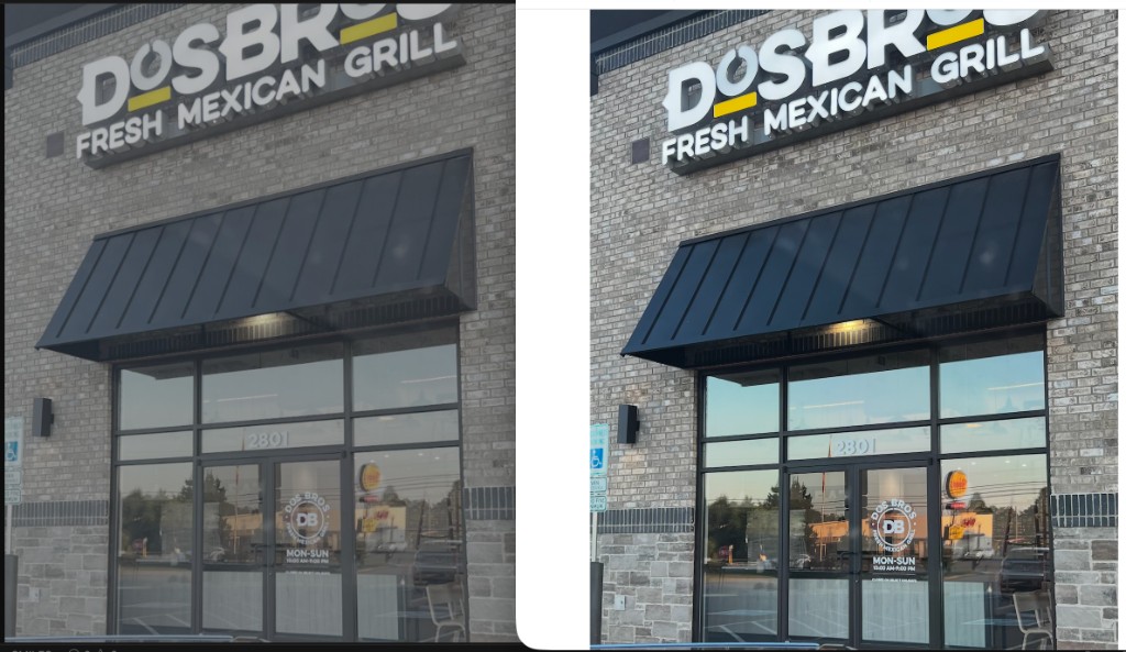 Dos Bros restaurant signage before and after comparison by Smiles and Signs