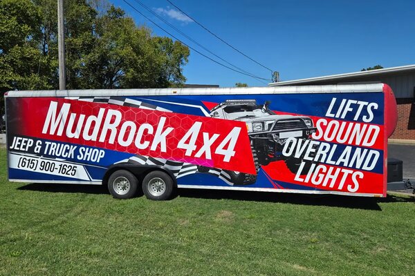 Full-side trailer wrap for MudRock 4x4 Jeep and Truck Shop